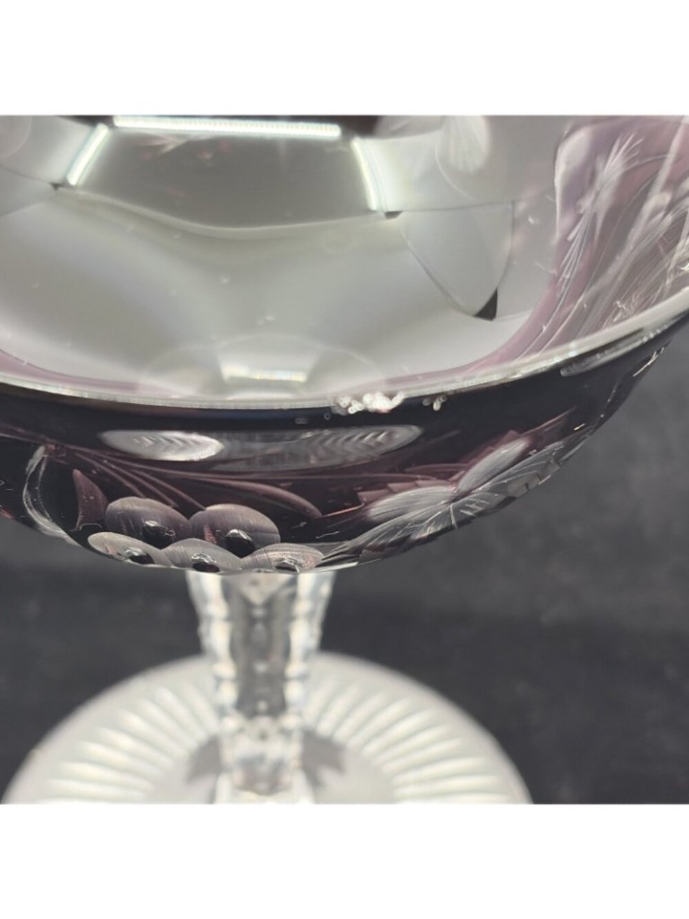 Vintage Ajka Marsala Amethyst Cut to Clear Sherbet Champagne Coupe Set of 2 4.75 - Picture 7 of 8